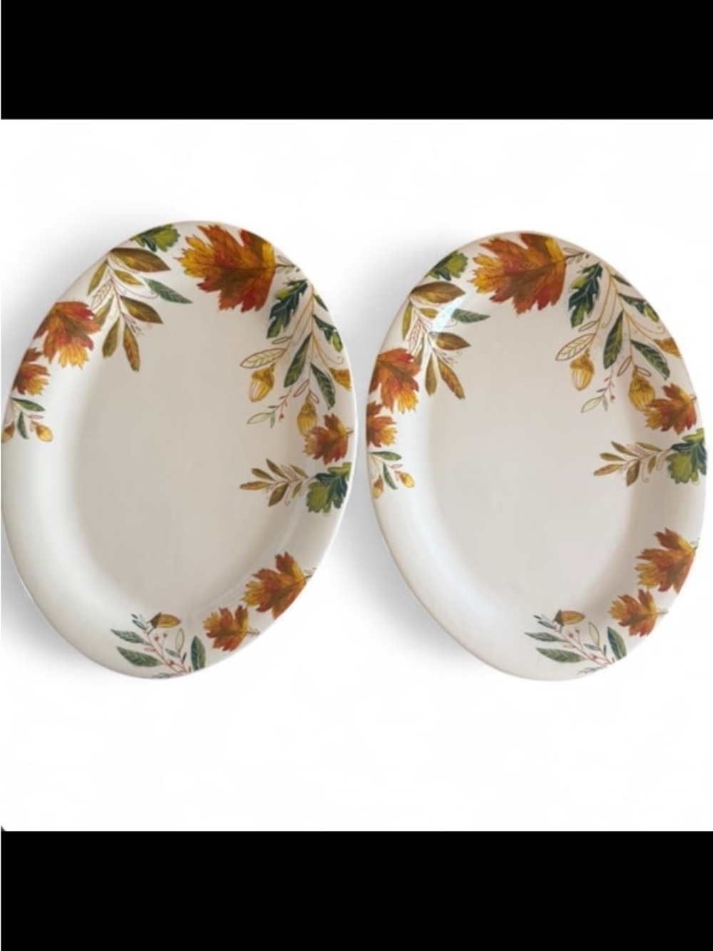 15 Inch Autumn Leaf Ceramic Dinner Plates - Set of 2, Cream with Orange & Green